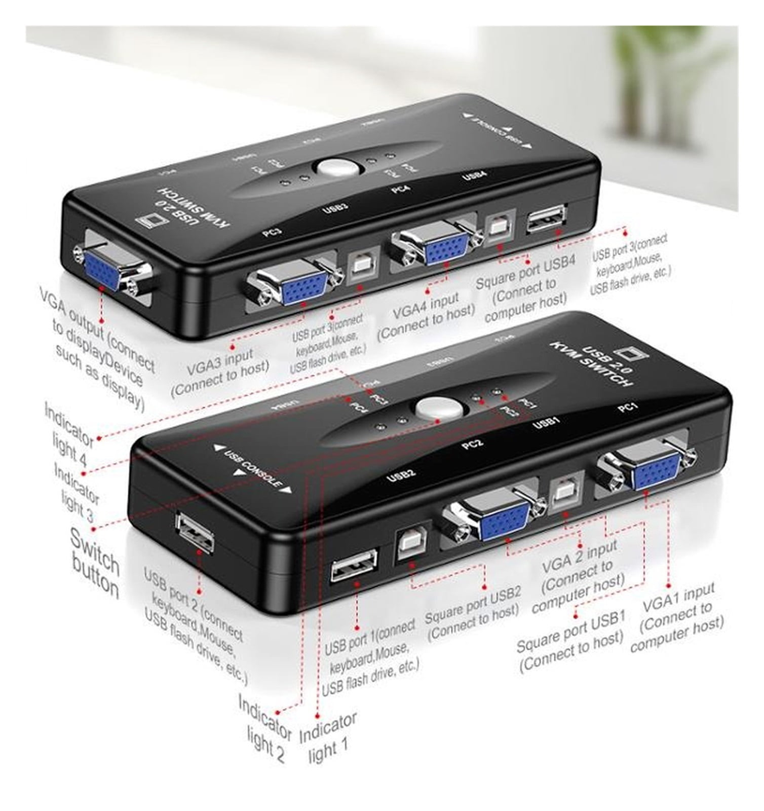 USB 2.0 KVM Switch 4 Port VGA Splitter Printer Mouse Keyboard Pendrive Share Switcher 1920*1440 VGA Switch Box Adapter ,Effortless Switching