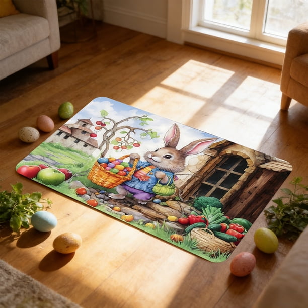 Spring Decoración del hogarations,23.6X15.7In Easter Bunny Print Decorative Doormat Decoración del hogar