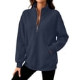 thumbnail image 2 of Inverlee Half Zip Stand Collar Sweatshirts for Women Long Sleeve Raglan Pullovers Side Pocket Solid Casual Loose Fit Tops Navy S-XXL, 2 of 9