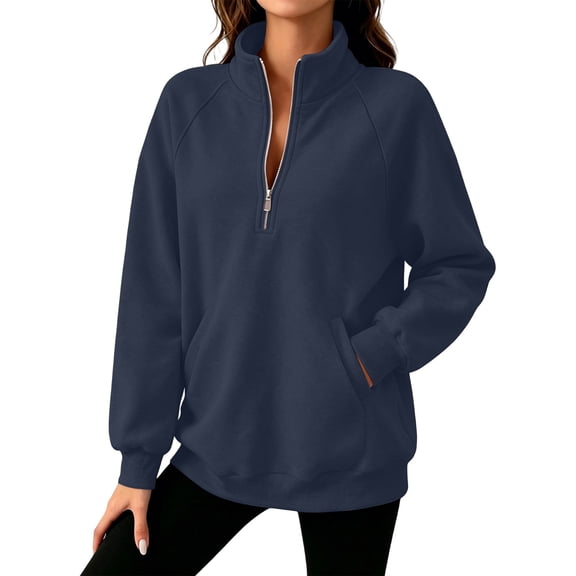 Cmfcve Women's Fleece Sweatshirts 1/4 Zip Collared Pullover Tops Fall Casual Daily Long Sleeve Shirts with Pockets