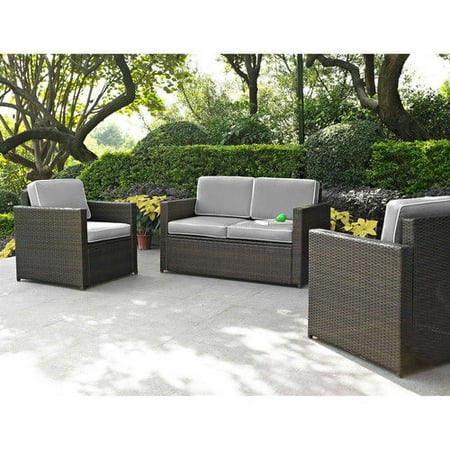 - Crosley Furniture KO70003BR-GY Palm Harbor 3-Piece Resin Wicker Outdoor Seating Set (Brown/Grey)