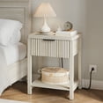 thumbnail image 3 of Aufeile Nightstand for Bedroom Set of 2 with Charging Station, Modern Side Table with Drawer & Open Shelf, Fluted End Table with 2 AC Outlets, USB & Type-C, White Oak, 3 of 8