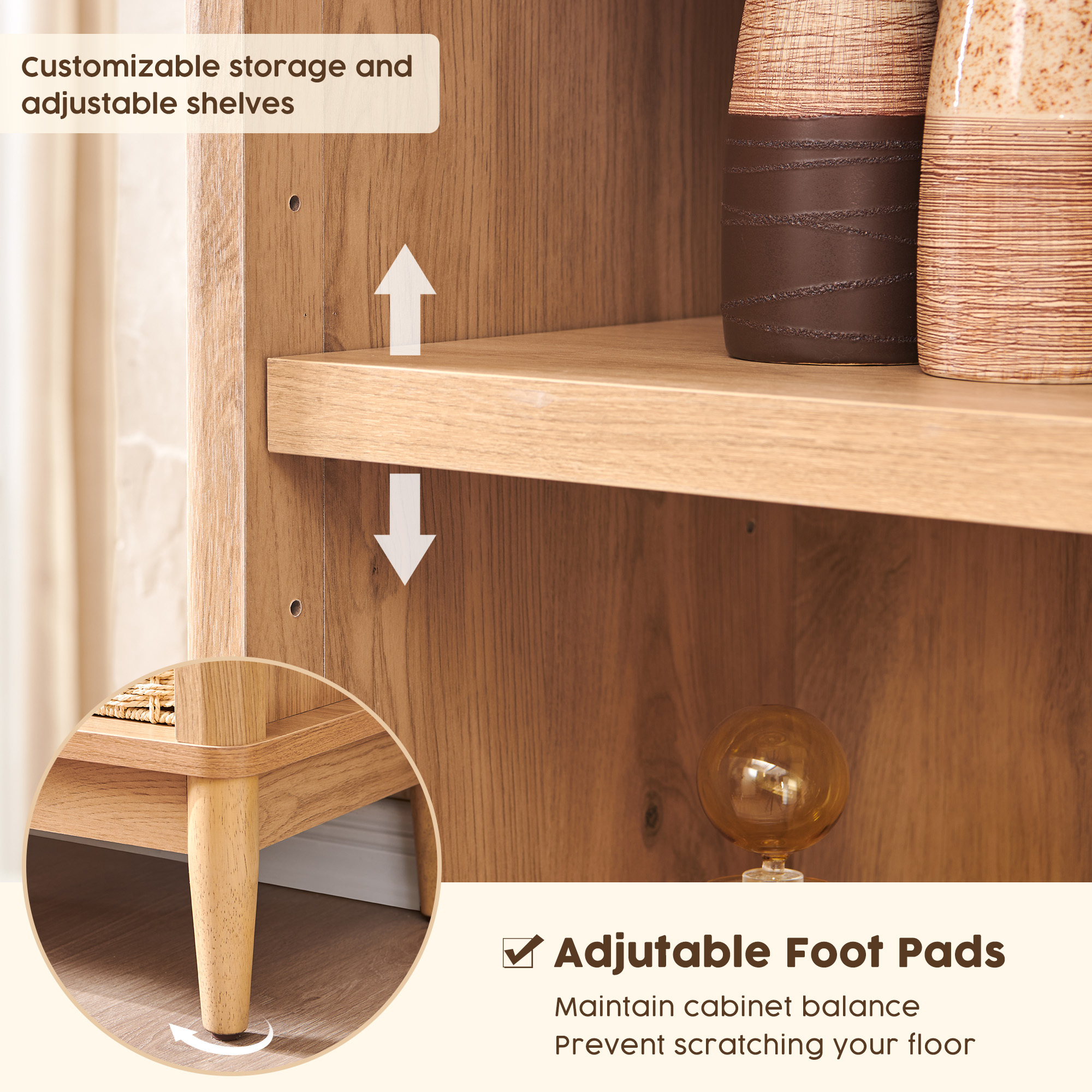 IFGET 75.9" Tall Arch Bathroom Cabinet with Adjustable Storage Shelves, Freestanding Wood Storage Cabinet for Bathroom