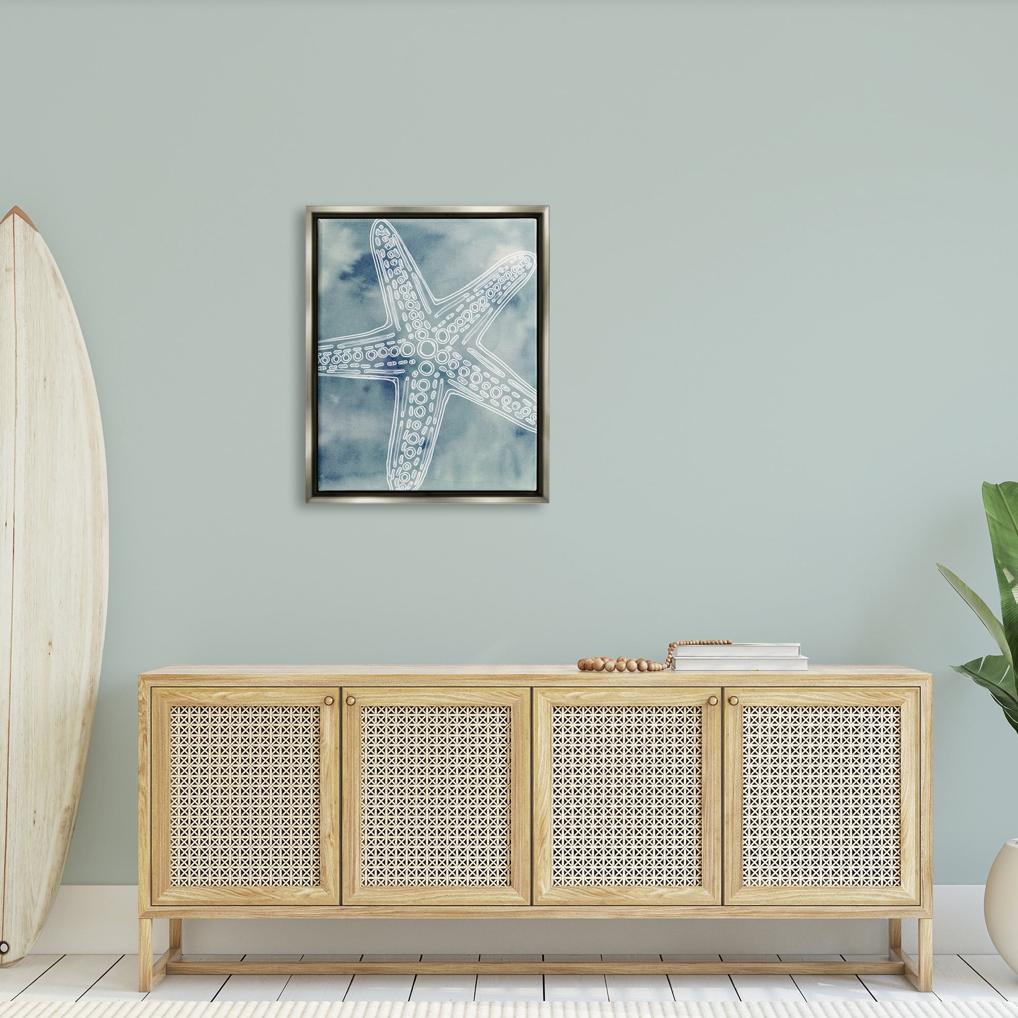 Stupell Industries Detailed Starfish Pattern Circles Blurred Watercolor Background Graphic Art Luster Gray Floating Framed Canvas Print Wall Art, Design by Ziwei Li
