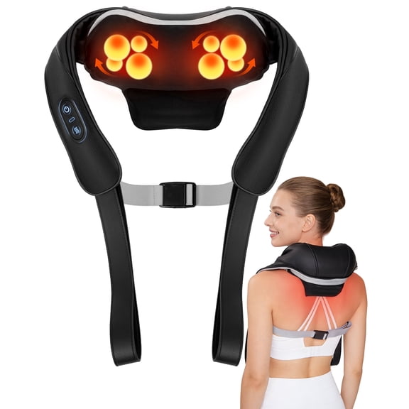 Neck Massager with Heat Cordless: Shiatsu Back Shoulder Massage Tools for Wellness-Focused Deep Tissue Electric 4D Kneading Tool Gifts for Men Women Mom Dad (Black)