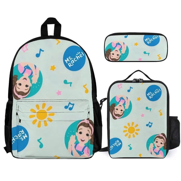 Ms. Rachel Fun cartoon three-piece backpack set: includes backpack lunch box and pencil case One size