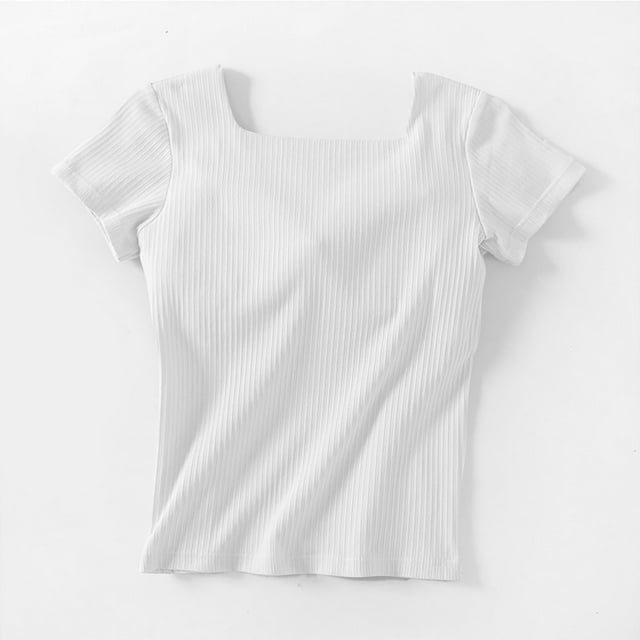Blouses pour Femmes, Haut/chemise à Manches Courtes Ajustées à Col Rond pour Femmes, Couleur Unie, avec Lien et Coussinet de Poitrine Intégré