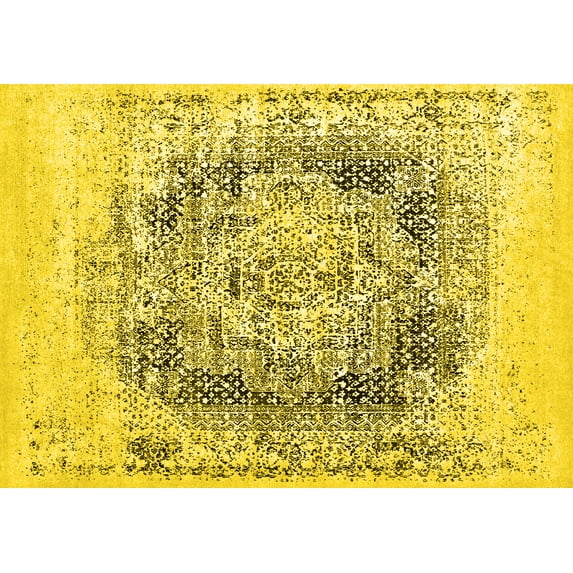 Ahgly Company Machine Washable Indoor Rectangle Oriental Yellow Industrial Area Rugs, 8' x 12'