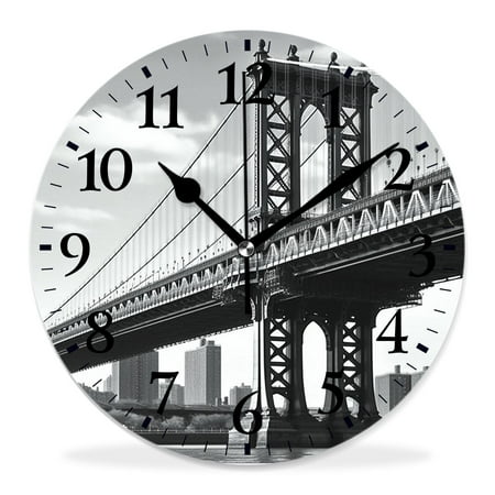 12 Inch Wall Clock Battery Operated Silent Clock Decorative for Office, Kitchen, Outdoor, Living Room，Bridge of New York Vintage East River Cute