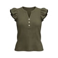 thumbnail image 3 of ClodeEU Women’s V Neck Puff Short Sleeve T Shirt with Button ,Casual Solid Color Top Army Green,Women's Plus L, 3 of 6