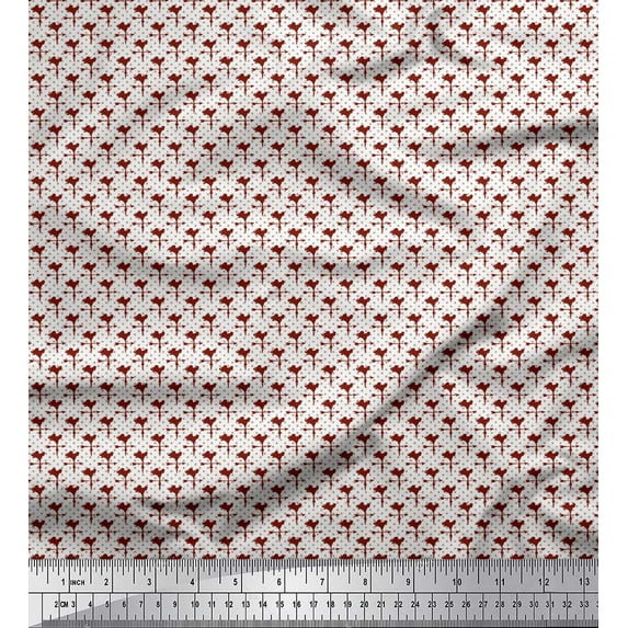 Soimoi Red Rayon Fabric Weather Cock & Dots Print Fabric by the Yard 42 Inch Wide