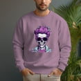 thumbnail image 4 of Men's 330g 100% Cotton Purple Haired Skull Pattern Dropped Shoulder Crew Neck Sweatshirt, 4 of 15