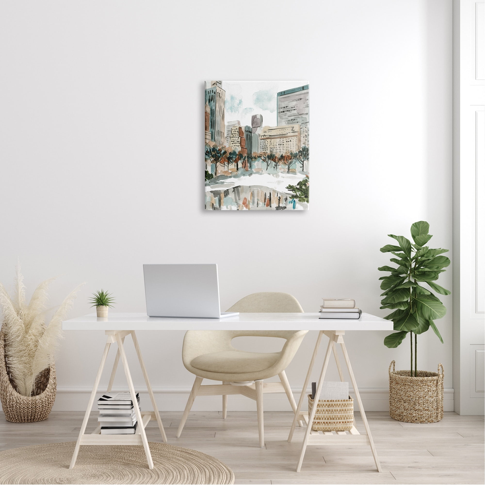 Stupell Industries Cozy City Pond Trees Reflection Wintery Cityscape Paintings Gallery-Wrapped Canvas Print Wall Art, 24x30, by Melissa Wang