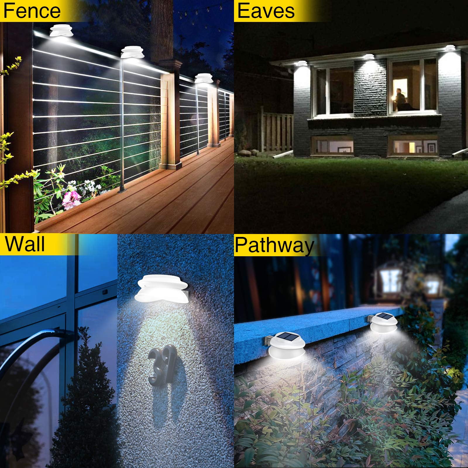 JSOT 2 Pack Solar Gutter Lights, Solar UFO Lights for Eaves, Backyard, Garage, White Shell White Light