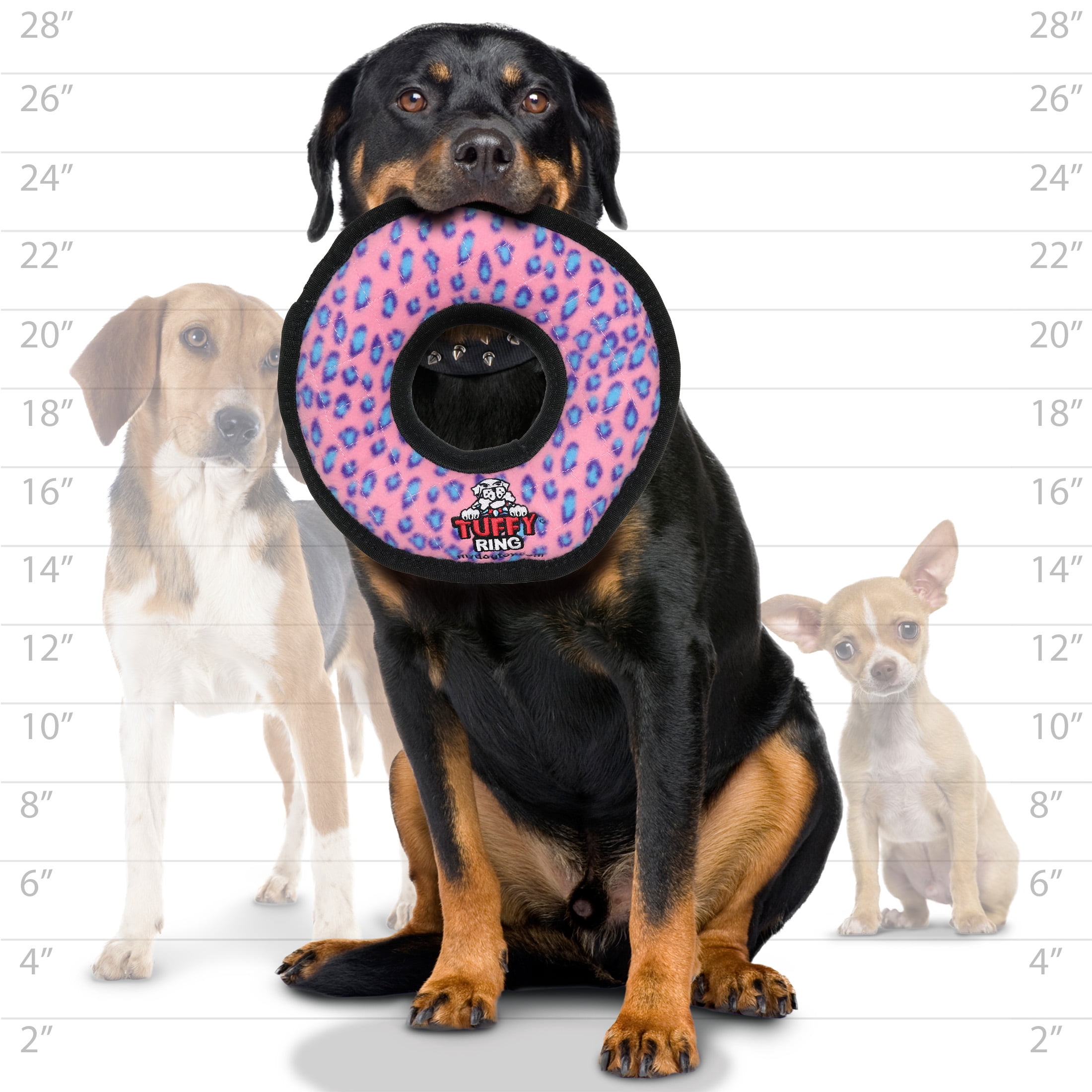 Tuffy Ultimate Ring Pink Leopard Durable Plush Squeaky Dog Toy