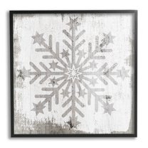 Winter Snowflake Weathered Pattern Holiday Graphic Art Black Framed Art Print Wall Art