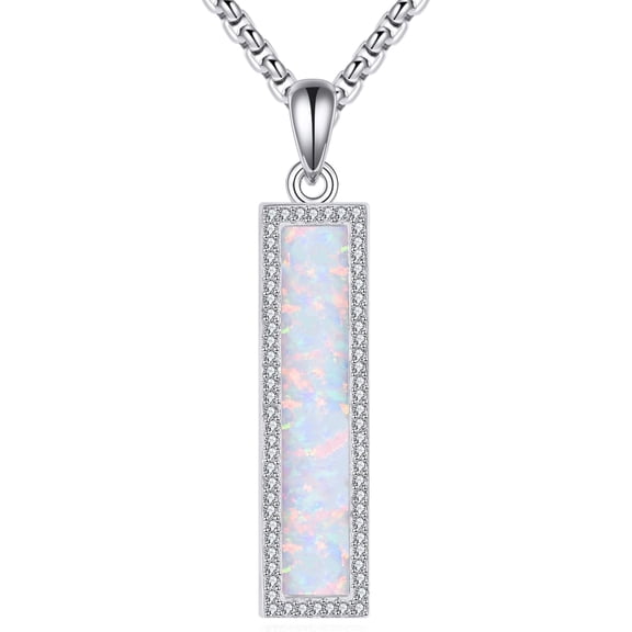 JUSORA Opal Necklace Sterling Silver Bar Pendant Necklace Opal Necklace Jewelry Gifts for Women Men