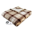 thumbnail image 1 of Serta Silky Plush Electric Heated Throw Blanket, Brown Plaid, 1 of 1