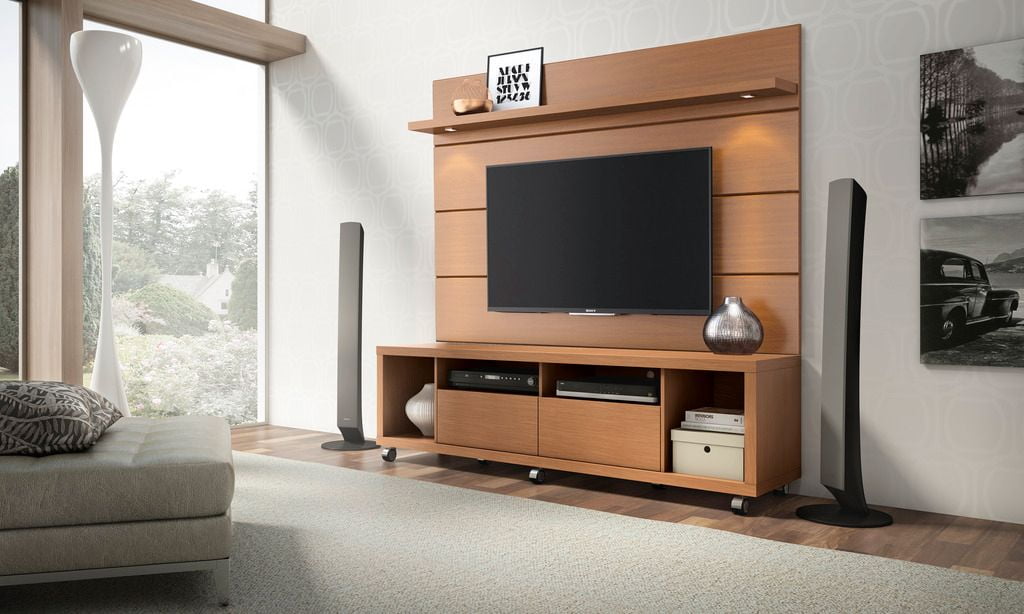 Manhattan Comfort Cabrini TV Stand and Floating Wall TV Panel with LED