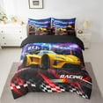 thumbnail image 2 of Manfei 3D Race Car Bedding Twin Size, Checkered Flag Bedding Sets Twin Size, Square Geometic Reversible Comforter Sets with Sheets, Ultra Soft Room Decoration, 7 Pieces, 2 of 5