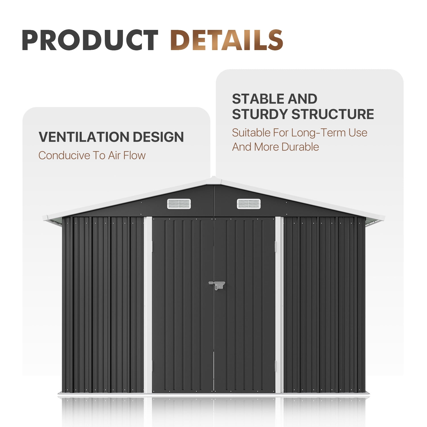 BaPiPro 10x12FT Outdoor Metal Storage Shed with Lockable Doors, Garden Tool Shed Bicycle Shed, Black