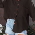 thumbnail image 3 of Camisas de manga larga con botones para mujer, blusa de manga larga con cuello en V holgada informal a la moda, Color puro, 3 of 6