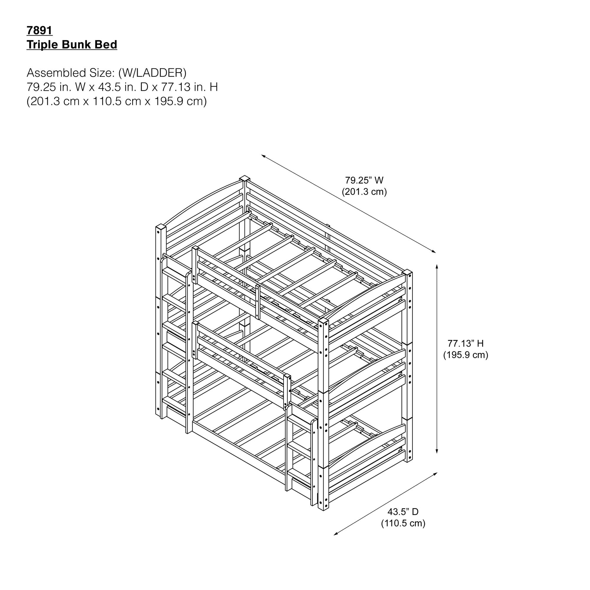 Better Homes & Gardens Tristan Kids' Convertible Triple Bunk Bed, Twin Over Twin Over Twin, Mocha