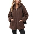 thumbnail image 3 of Plus Size Womens Fuzzy Winter Coats Full Zip Oversized Lightweight Hooded Fall Jackets with Pockets Drawstring Long Sleeve Loose Outerwear Size to 4XL, 3 of 3