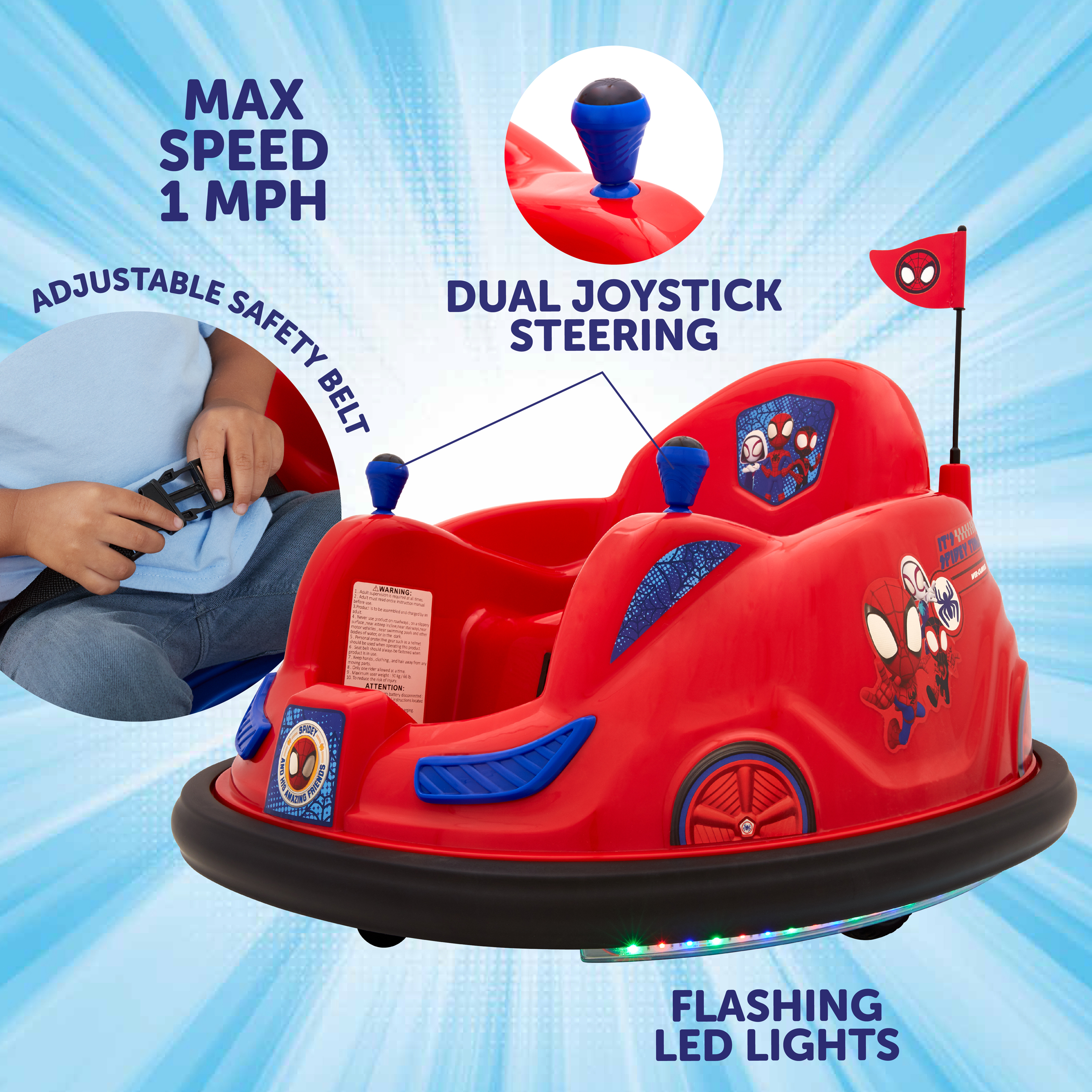 Spidey and His Amazing Friends, 6 Volts Bumper Car, Battery Powered Ride on, Fun LED Lights Includes, Charger, Ages 1.5- 4 Years, Unisex - image 7 of 14