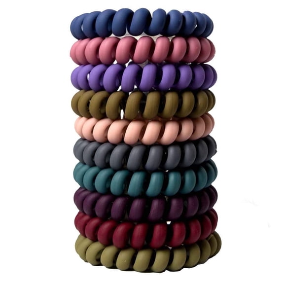 TORUBIA 10pcs Spiral Hair Ties No Crease, Colorful Traceless Hair Ties, Elastic Coil Hair Ties for Women Girls, Matte Phone Cord Hair Ties, Waterproof Hair Coils for for Any Kinds of Hair