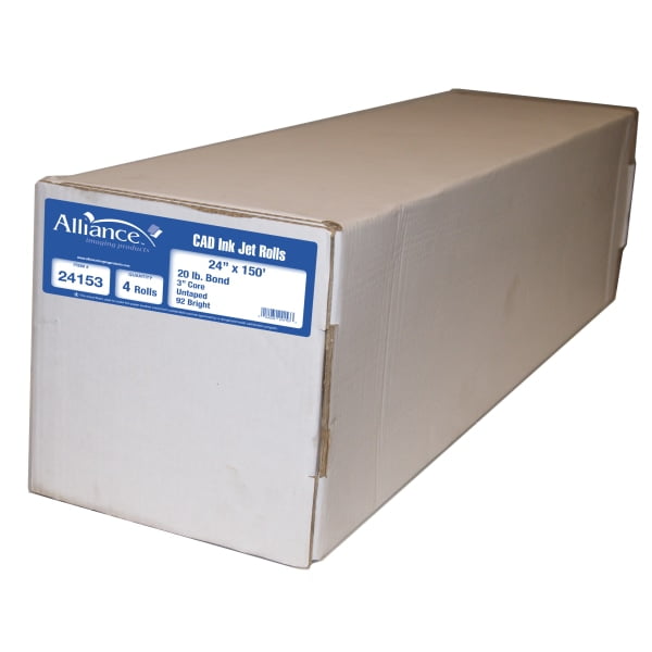 Alliance® CAD Bond Paper, 3" Core, 24" x 150', 92 Brightness, 20 Lb