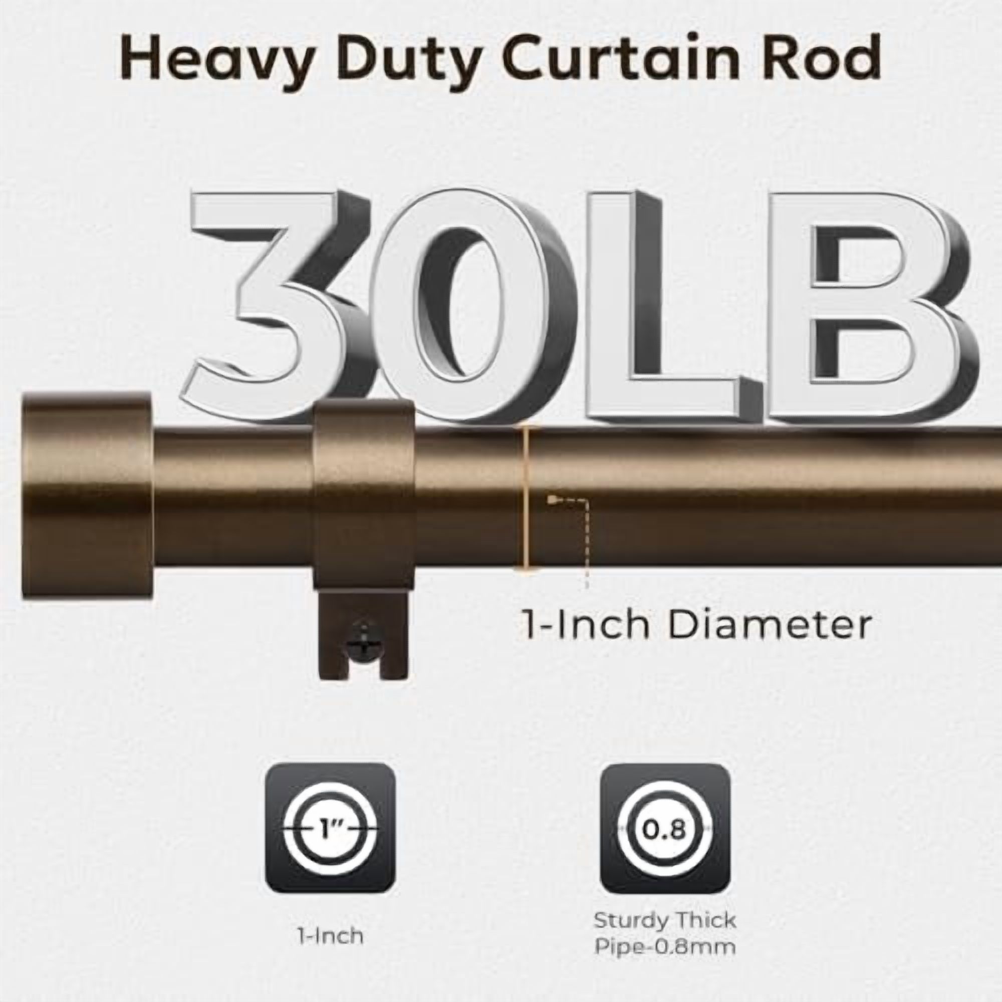 Curtain Rods for Windows 48 to 84, Bronze Curtain Rod, Adjustable 1 Inch Heavy Duty Outdoor/Indoor Modern Drapery Pole, 32"-86"