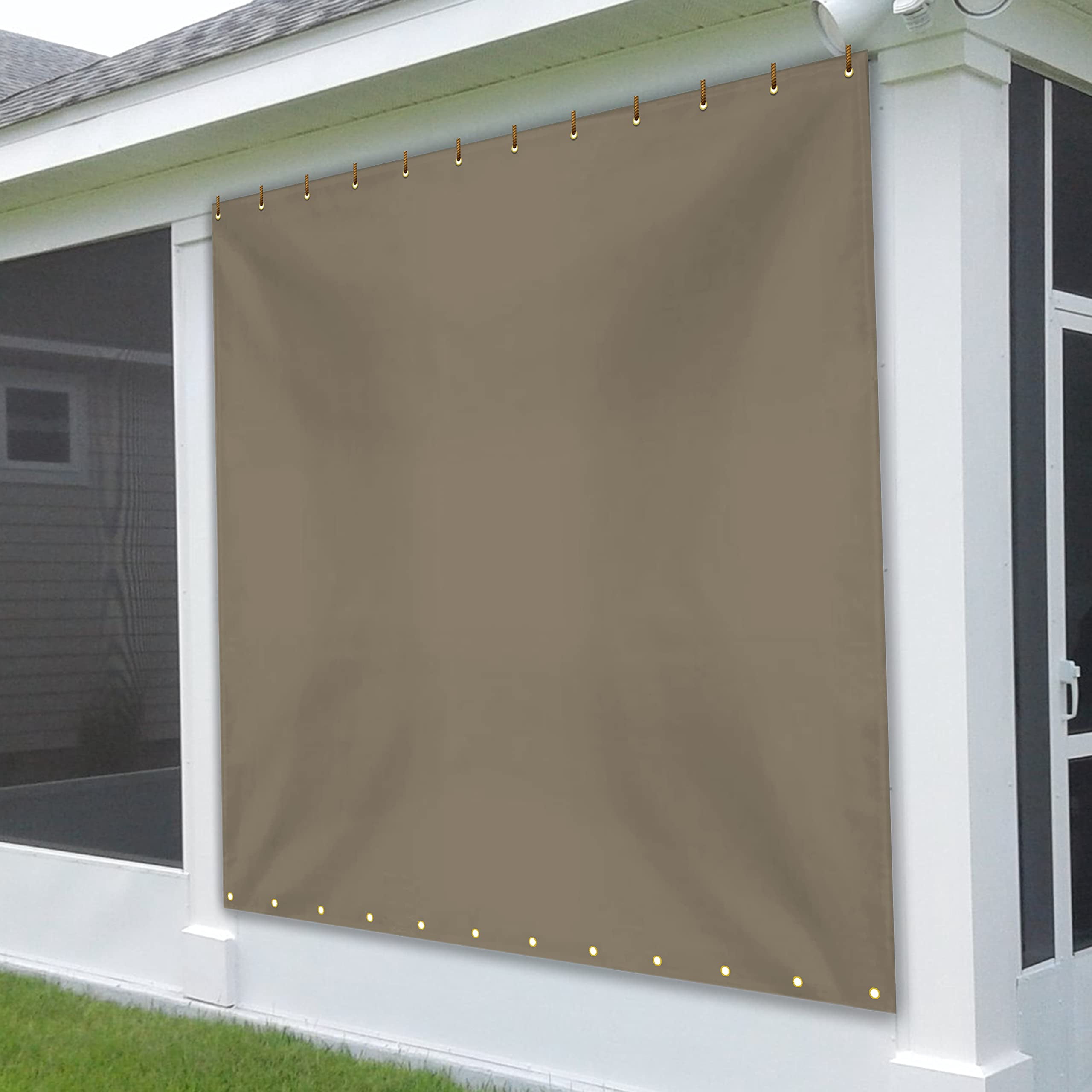 COVERS&ALL Outdoor Vinyl Curtain for Patio Furniture 12 Oz, Weather Resistant Patio Blackout Drapes for Dining Room Window with Rustproof Grommets for Pergola, Porch, Gazebos (4' H x 10' W, Beige)