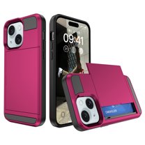 for iPhone 14 Case Wallet Credit Card Holder ID Slot Sliding Door Hidden Pocket Men Women Anti-Scratch Dual Layer Hybrid Bumper Armor Protective Shell Back Cover,Rose