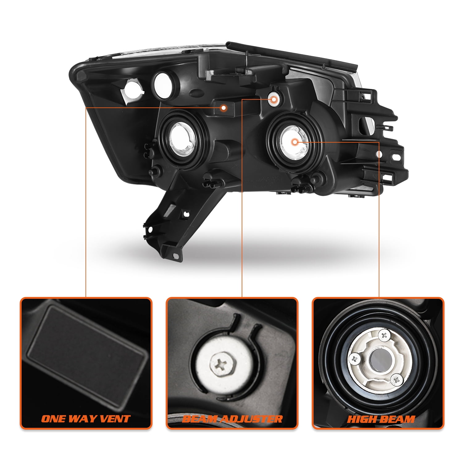 For 2004-2015 Nissan Titan/04-07 Armada Black Headlights Headlamps Left+Right