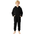 thumbnail image 3 of FAOWME Big Boys Girls Hooded Jumpsuits With Pocket Long Sleeve Solid Color Zipper Plush Warm Soft Romper Bodysuits For Daily Wear Black 9-10 Years, 3 of 8