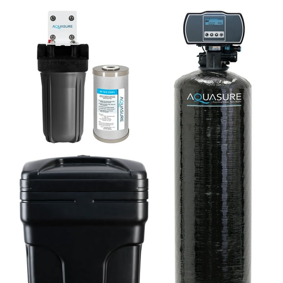 Aquasure Harmony Series 72,000 Grains Whole House Water Softener Bundle with Triple Purpose Pre-Filter for 6  bathrooms (AS-HS72SCZ)