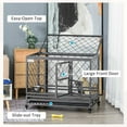 thumbnail image 2 of Heavy Duty Dog Crate Metal Kennel and Cage Dog Playpen with Lockable Wheels, Slide-out Tray, Food Bowl and Double Doors, 36.5"L, 2 of 9