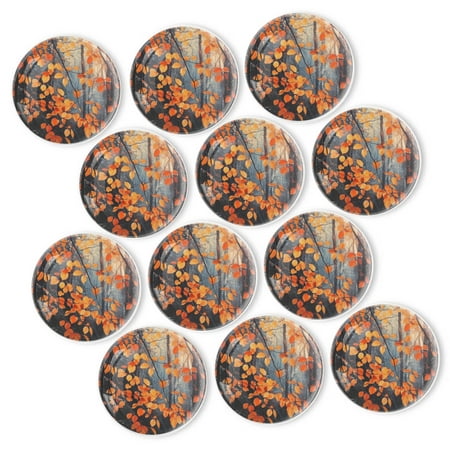

Strong Refrigerator Magnet Fridge Sticker Orange-Red Leaves Hung Over The Branches 12Pcs Beautiful Photo Decorative Magnet Set Small Round Crystal Glass Craftwork for Refrigerator Decor