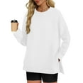 thumbnail image 2 of FamilyThread Womens Long Sleeve Oversized Crewneck Lightweight Sweatshirt with Side Slit Soft Solid Pullover Tops, 2 of 4
