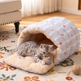 thumbnail image 5 of Small Cat Dog Cave Bed, Calming Pet Nest Warm Plush Covered Cat House with Hooded, Removable Hooded Blanket Cushion, Washable (Blue, Small), 5 of 6
