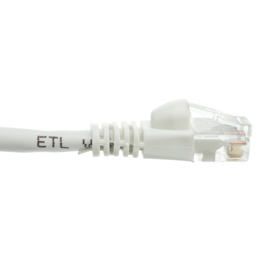 Cat5e Ethernet Cable, 24AWG, RJ45 Gold Plate Connector, ETL, 4 Pair Stranded Copper, Snagless Mold Boot Unshielded Twisted Pair (UTP) Internet Network Patch Cable, 50 Foot, White, CableWholesale