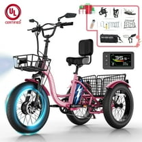 MOONCOOL 750W Motor Electric Tricycle for Adults, 7 Speed 20 x 4.0 Inch Fat Tire 3 Wheel Electric Bike, 48V Removable Battery, Motorized Trike with Carry Cargo Front & Rear Basket