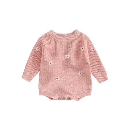 

Arvbitana Infant Baby Girls Knit Romper Long Sleeve Flower Embroidery Sweater Newborn Bodysuits 0M 3M 6M 9M 12M 24M Fall Winter Warm Clothes