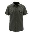 thumbnail image 2 of WREESH Men's Fashion Casual Button Down Shirts Solid Color with Cargo Pockets, Buttons, Short Sleeve Turndown Collar Quick-Drying, Breathable, Workwear Olive Green, 2 of 9