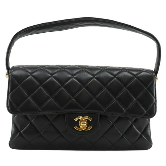 Pre-Owned CHANEL Double-Face Handbag, Matelasse Lambskin, Black, Turnlock, Women's,... (Good)
