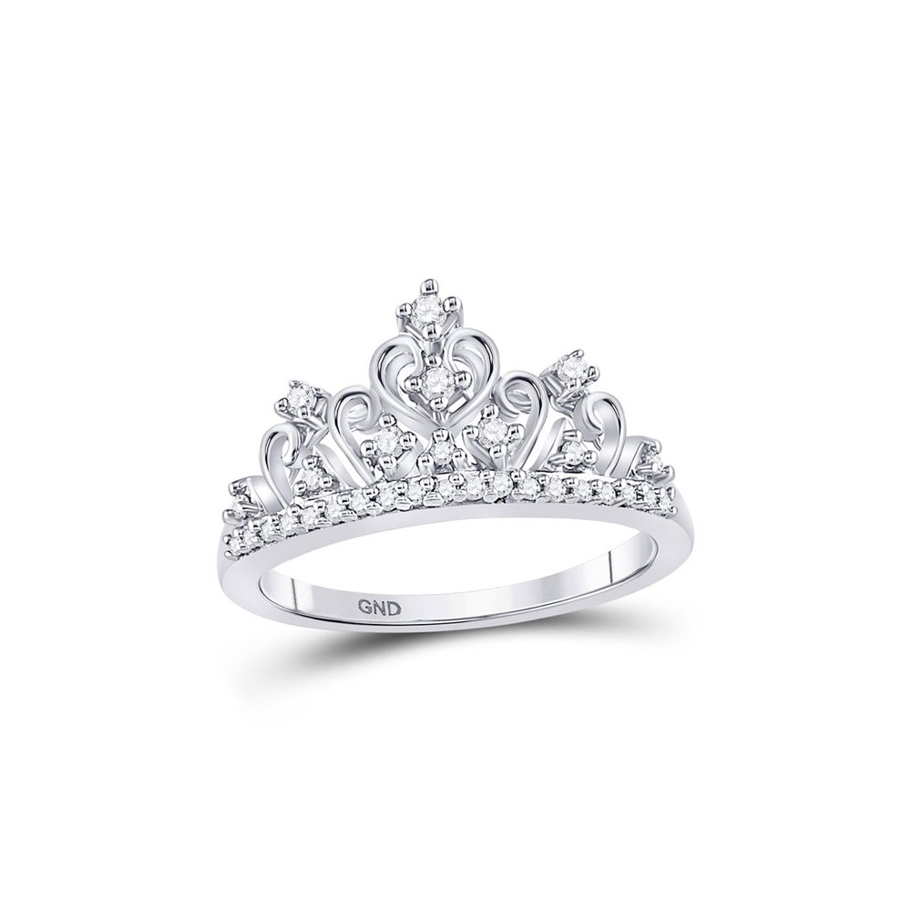 AA Jewels Solid 10k White Gold Round Diamond Crown Tiara Cockail