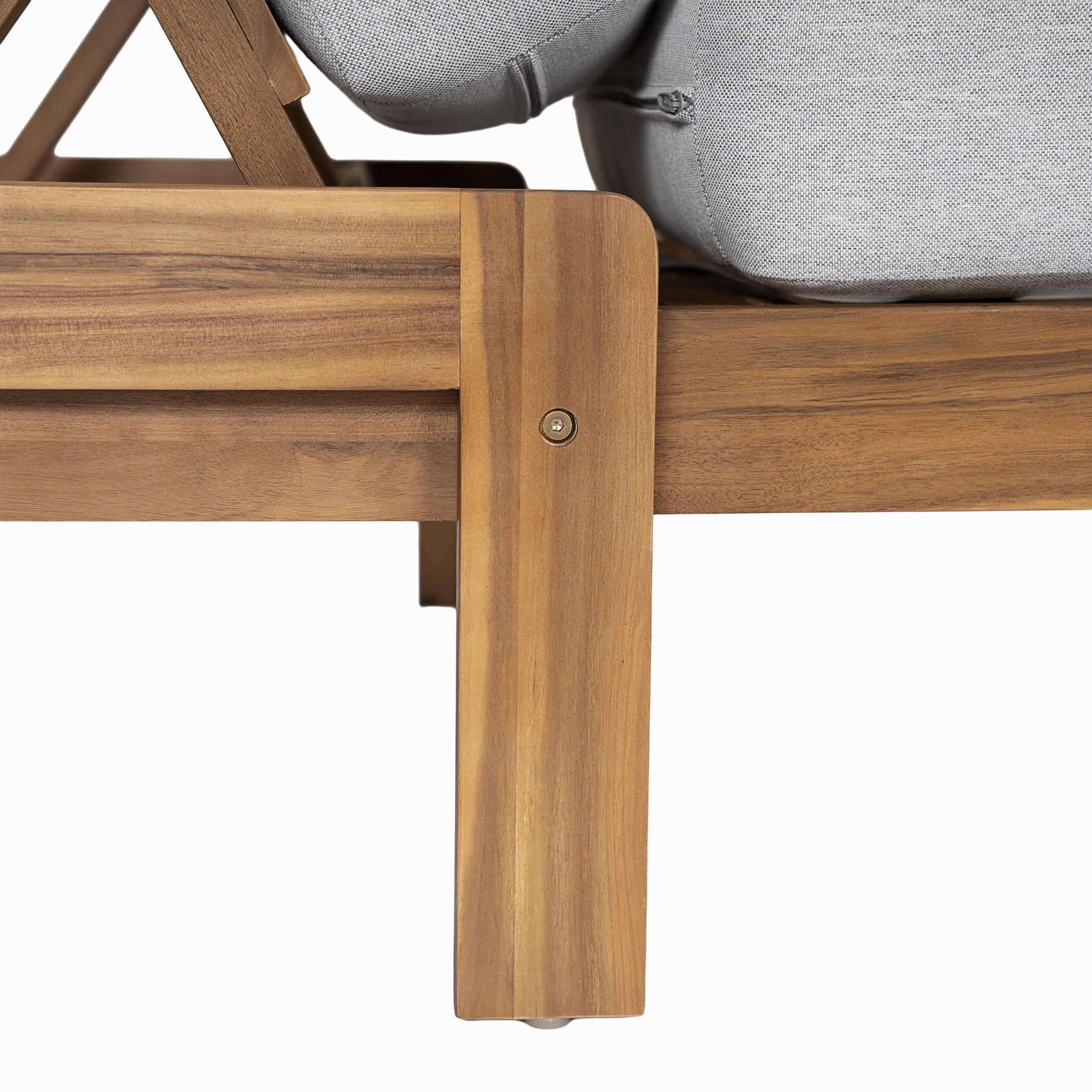 Christopher Knight Home Patio Acacia Wood Chaise Lounge with Cushion, Adjustable Backrest, Teak+Light Gray