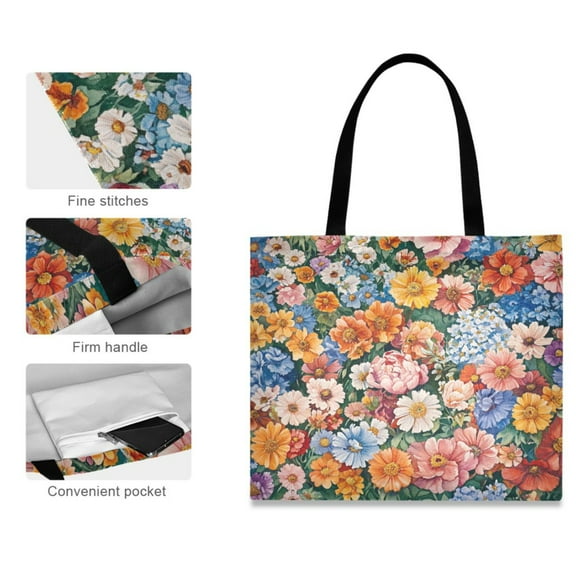 Canvas Tote Bag for Women Girls Design Print Colorful Floral Fiesta Tote