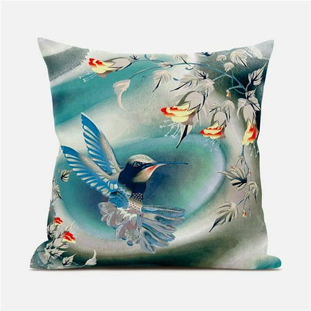 

Amrita Sen Designs CAPL698FSDS-ZP-16x16 16 x 16 in. Curious Humming Bird Suede Zippered Pillow with Insert - Turquoise & Blue